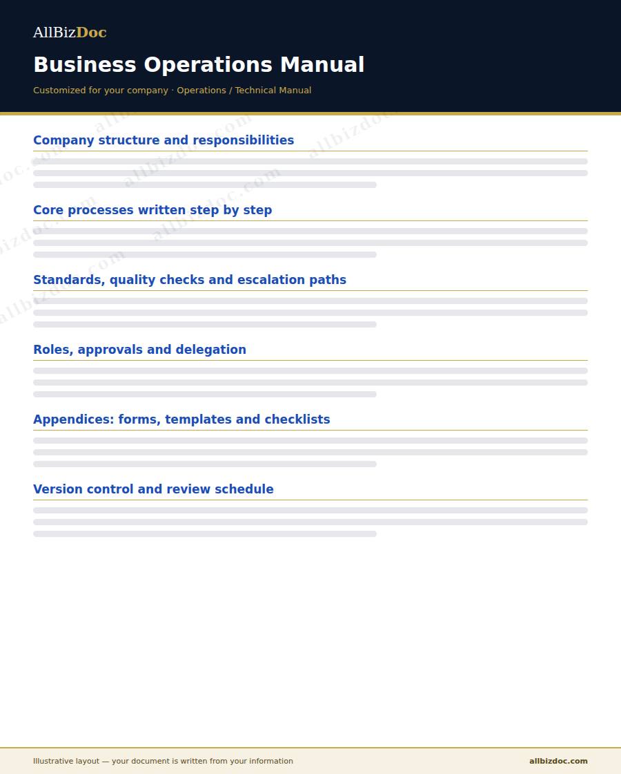 Illustrative layout of a Business Operations Manual