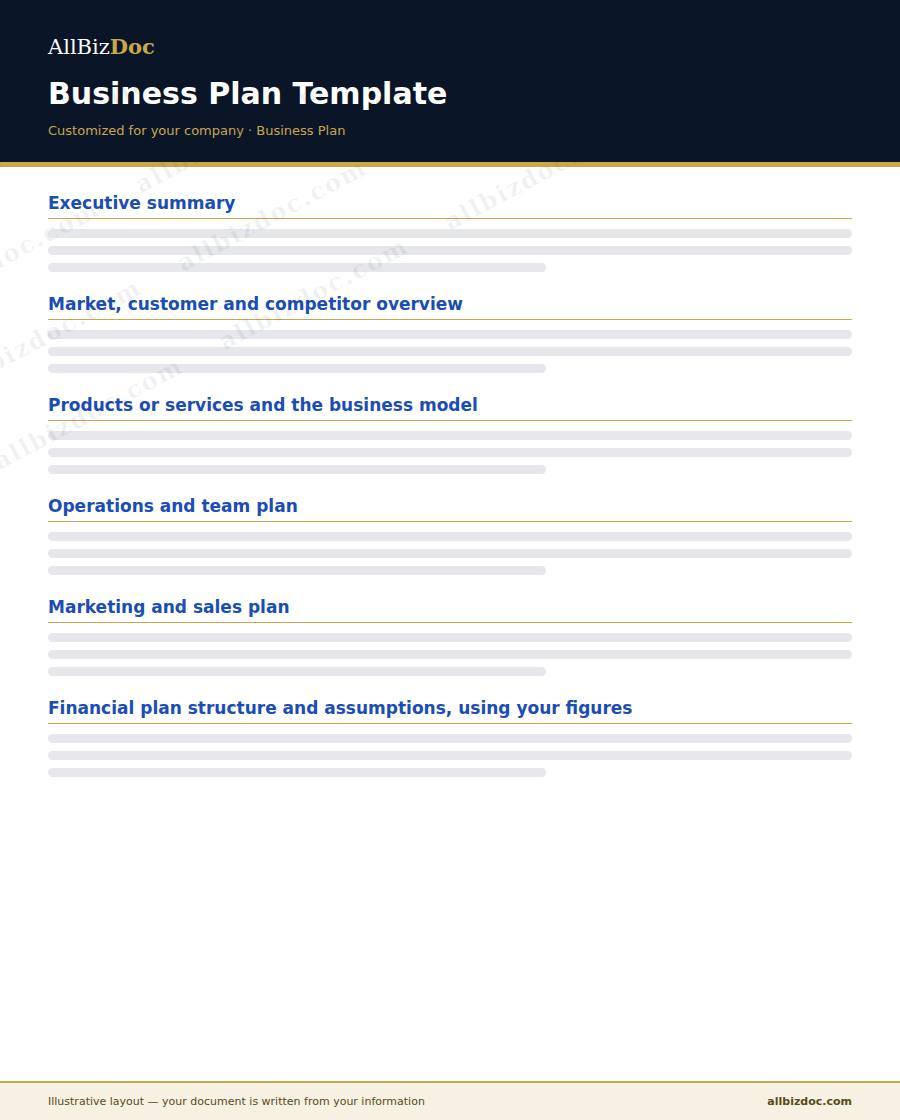 Illustrative layout of a Business Plan Template