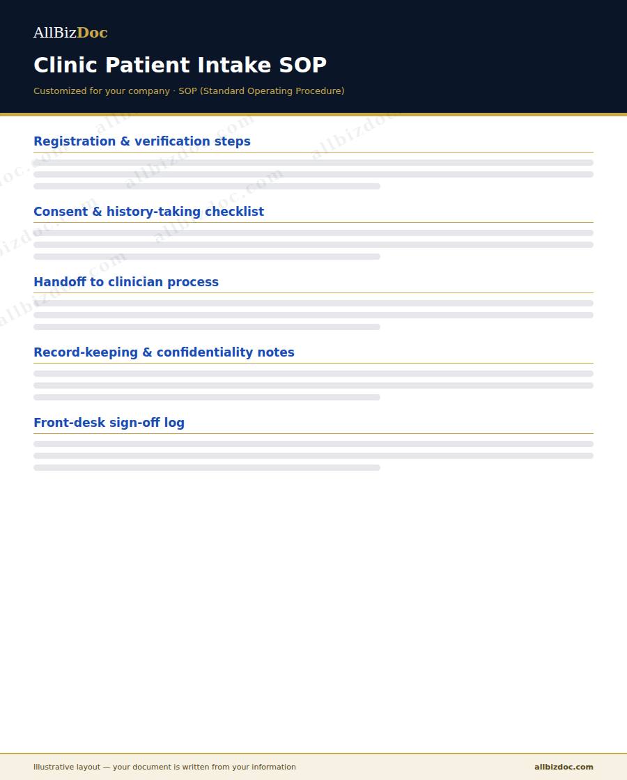 Illustrative layout of a Clinic Patient Intake SOP