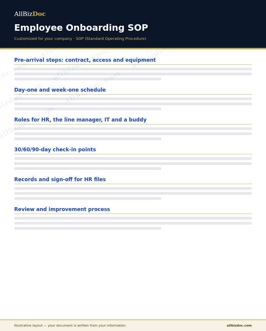 Illustrative layout of a Employee Onboarding SOP