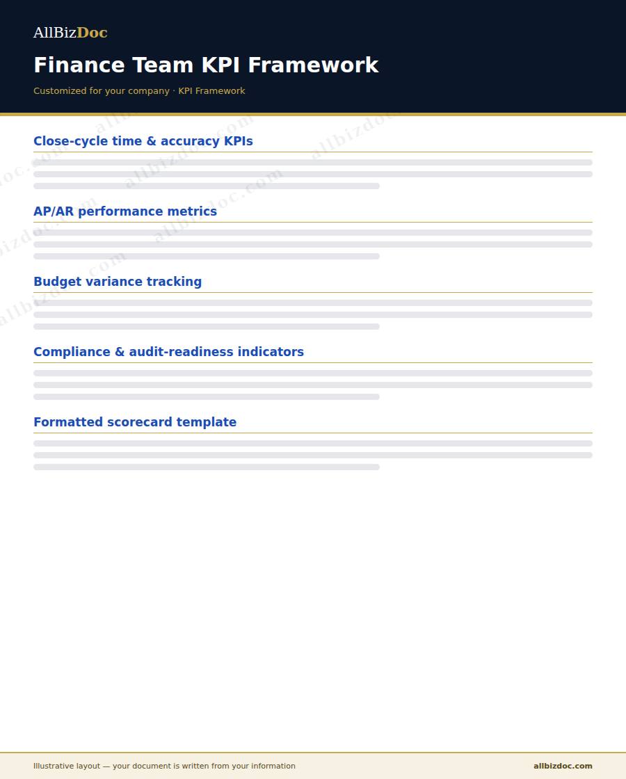 Illustrative layout of a Finance Team KPI Framework
