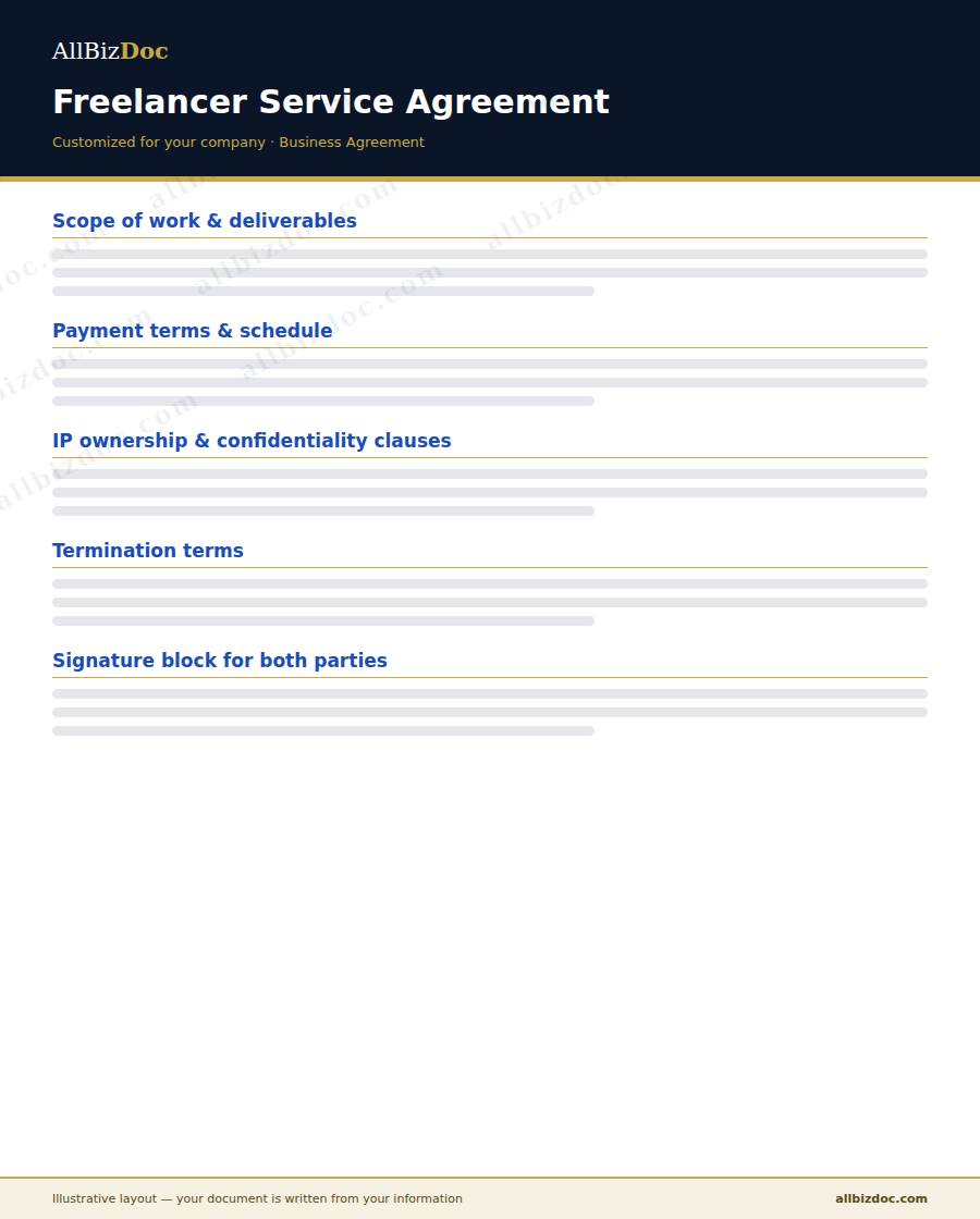 Illustrative layout of a Freelancer Service Agreement