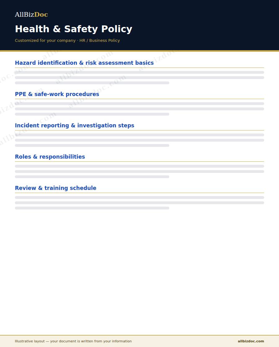 Illustrative layout of a Health & Safety Policy