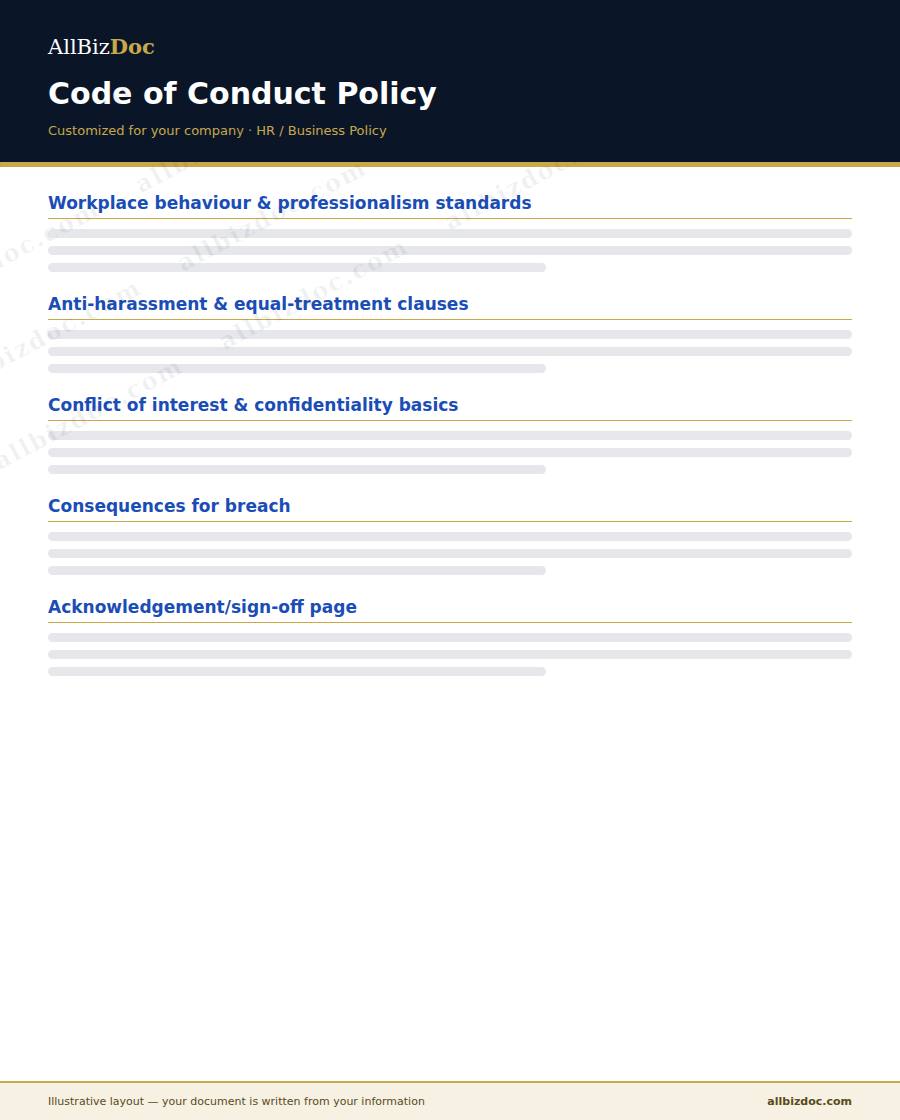 Illustrative layout of a Code of Conduct Policy