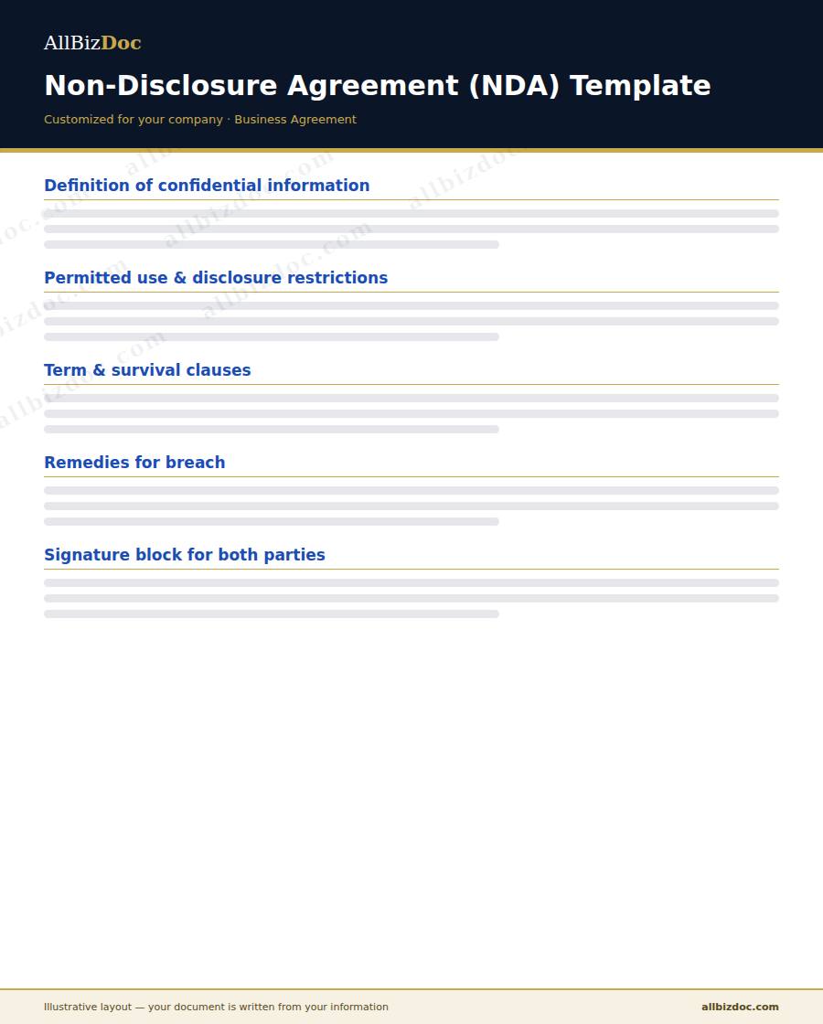 Illustrative layout of a Non-Disclosure Agreement (NDA) Template