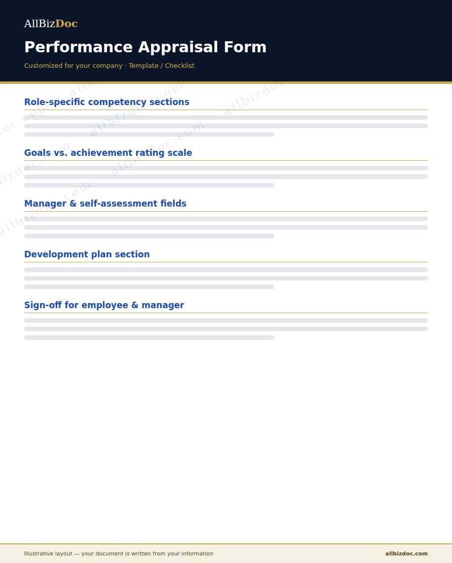 Illustrative layout of a Performance Appraisal Form