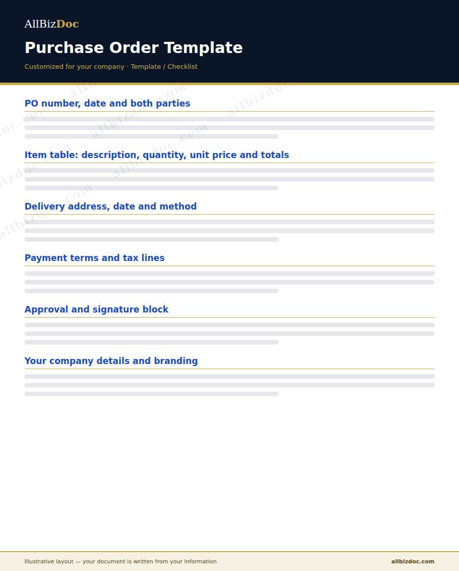 Illustrative layout of a Purchase Order Template