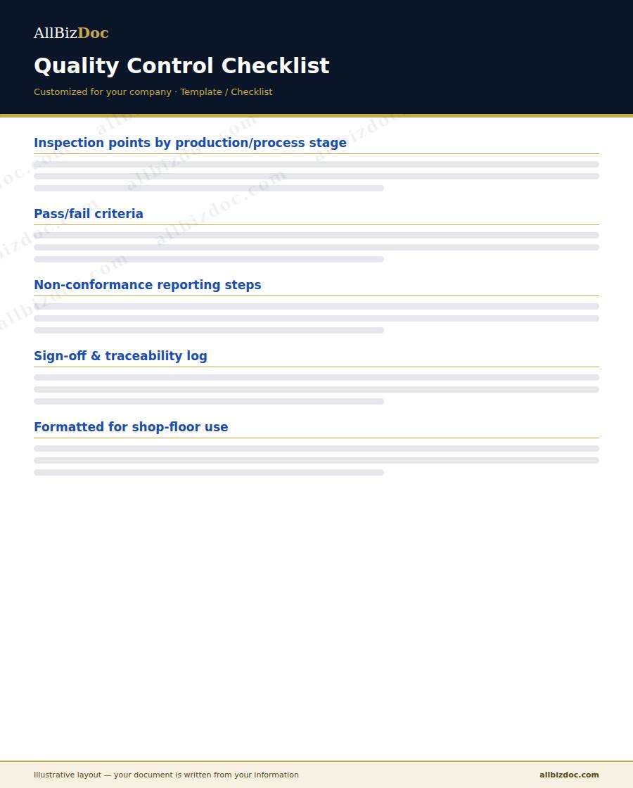 Illustrative layout of a Quality Control Checklist