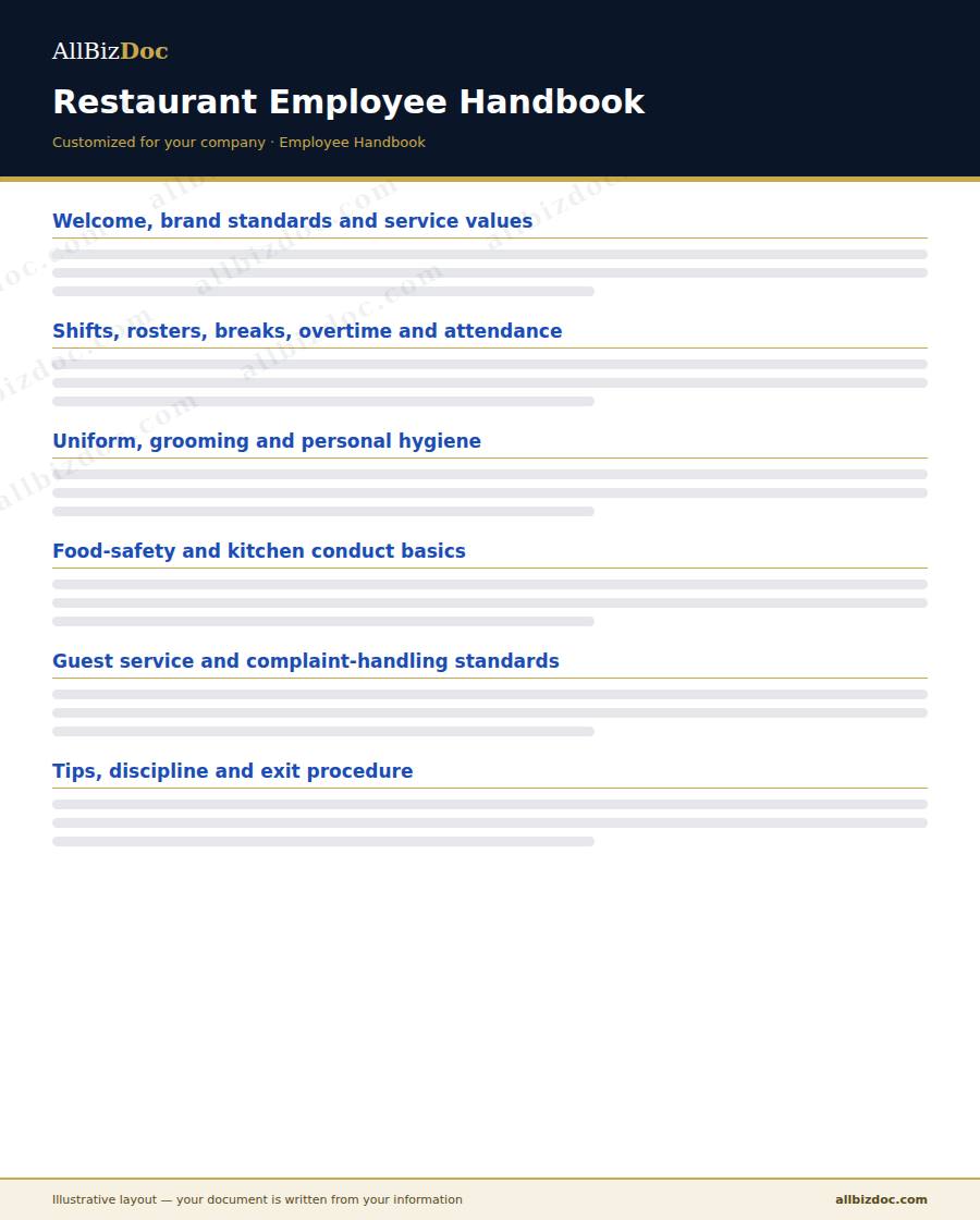 Illustrative layout of a Restaurant Employee Handbook