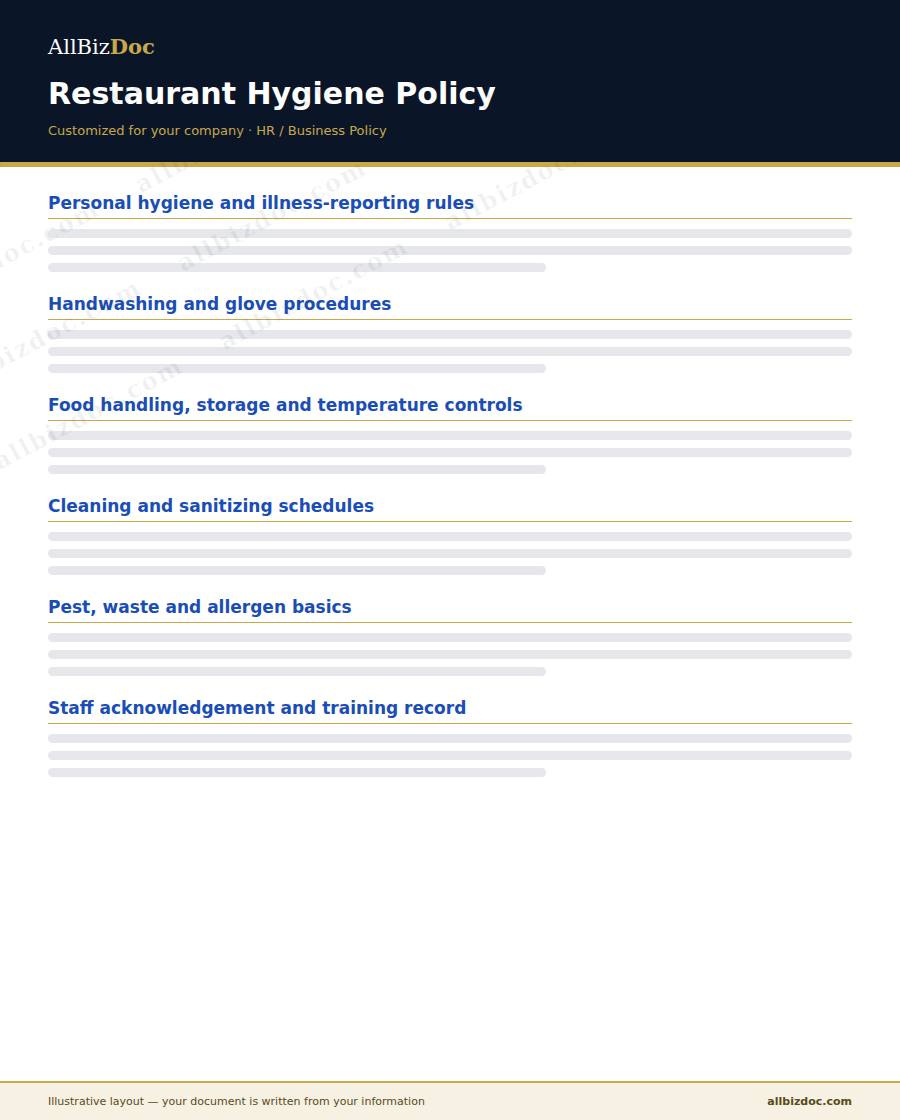 Illustrative layout of a Restaurant Hygiene Policy