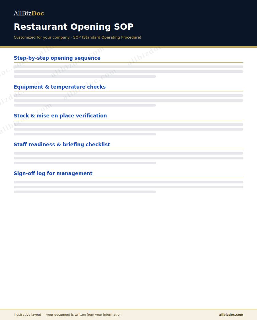 Illustrative layout of a Restaurant Opening SOP