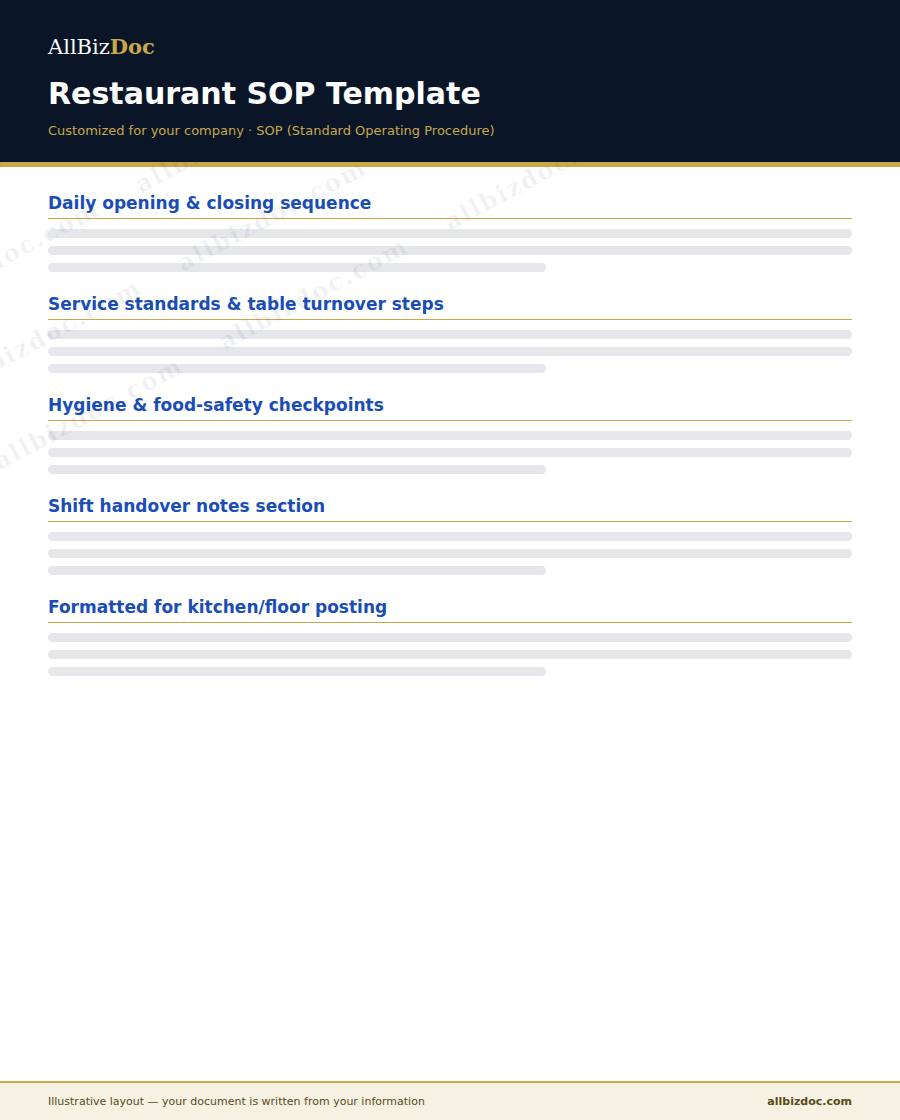 Illustrative layout of a Restaurant SOP Template