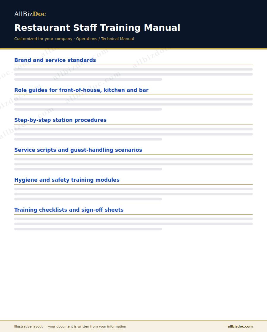 Illustrative layout of a Restaurant Staff Training Manual
