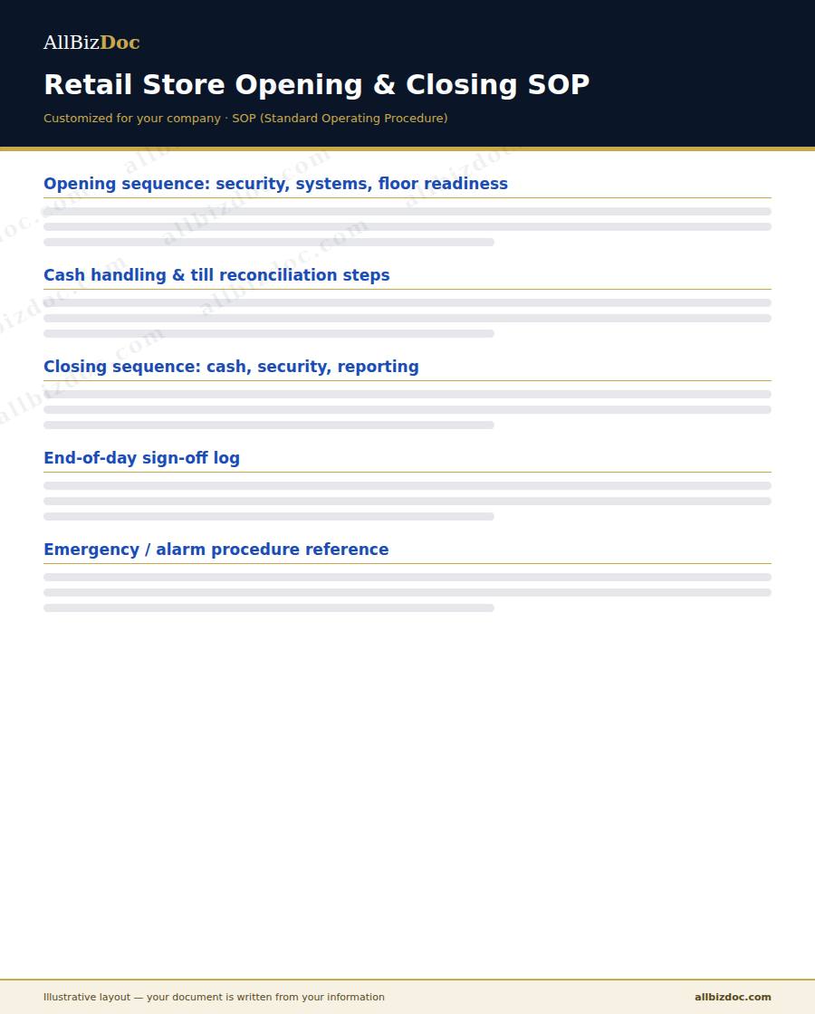 Illustrative layout of a Retail Store Opening & Closing SOP