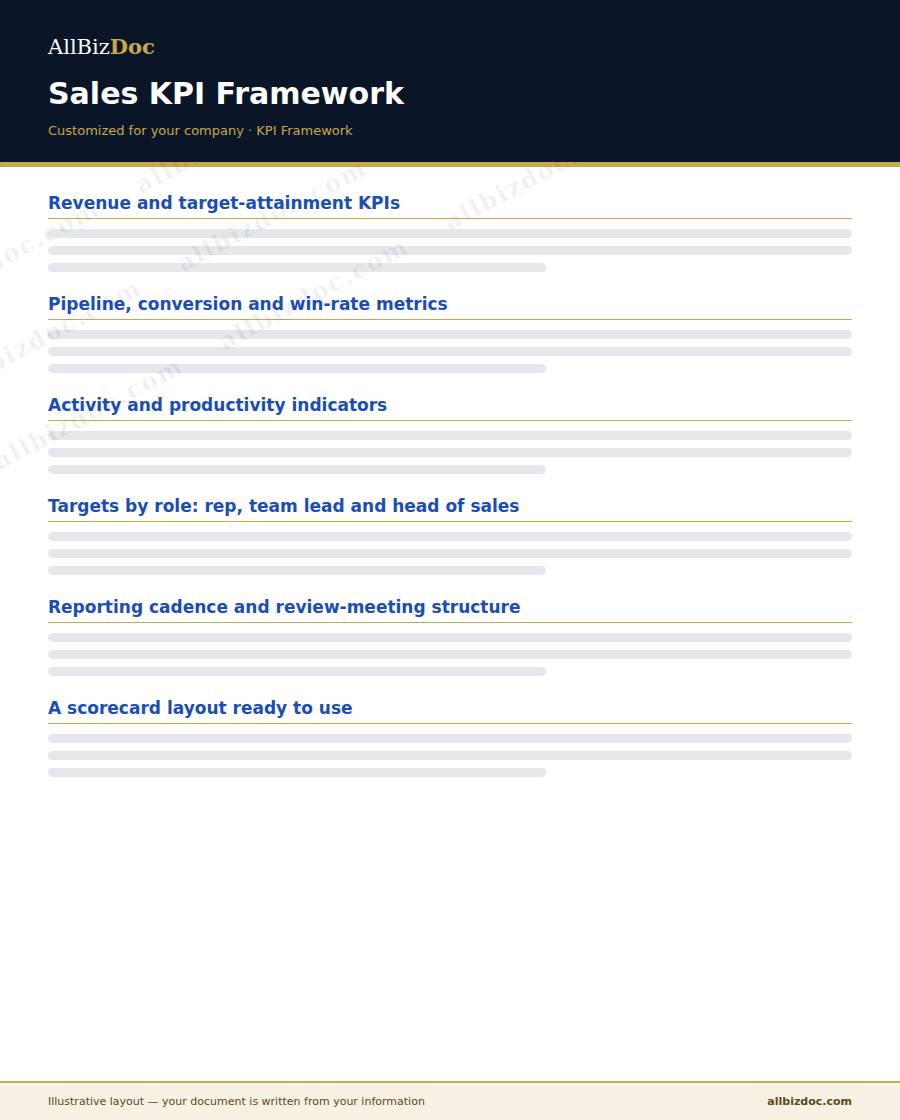 Illustrative layout of a Sales KPI Framework