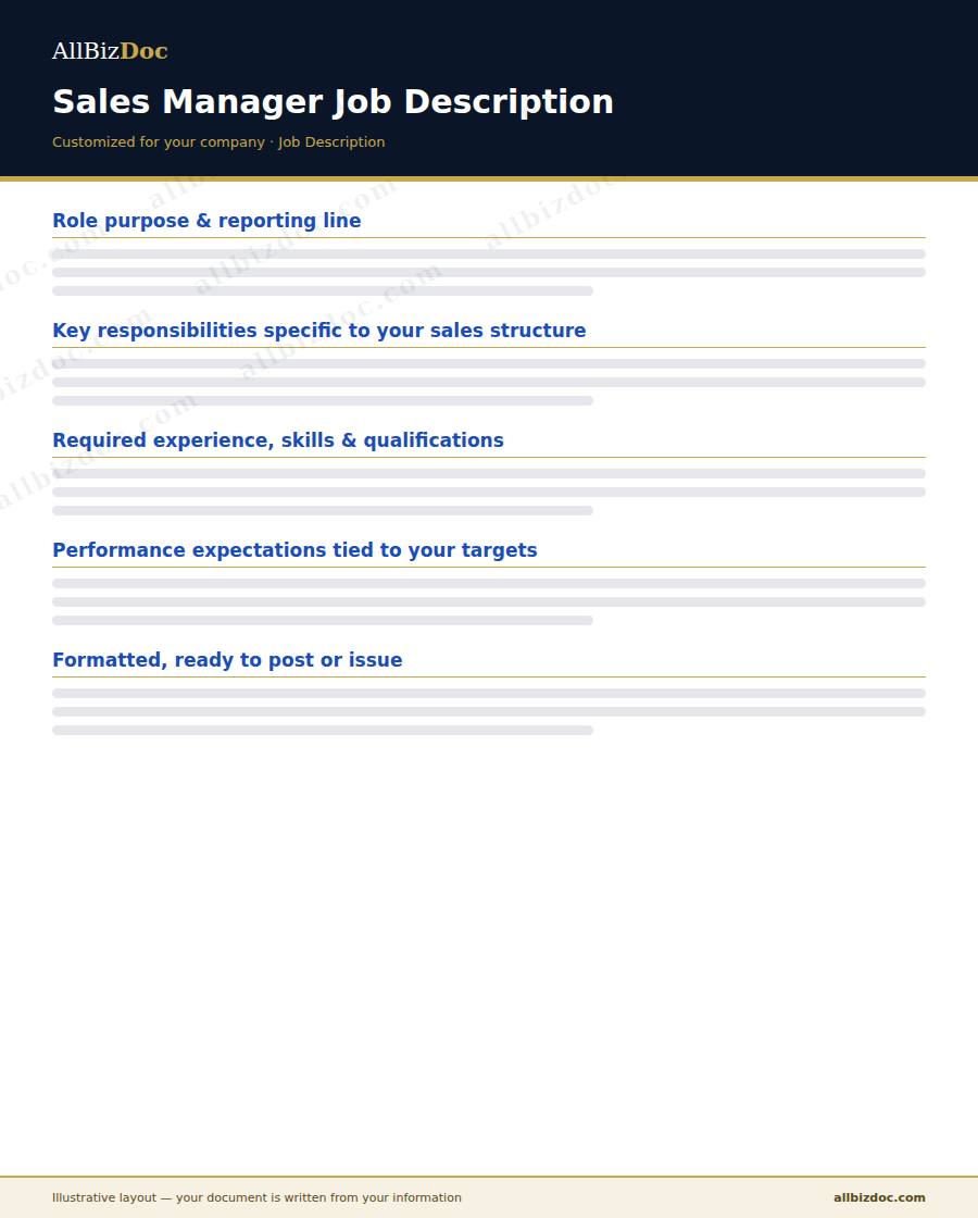 Illustrative layout of a Sales Manager Job Description