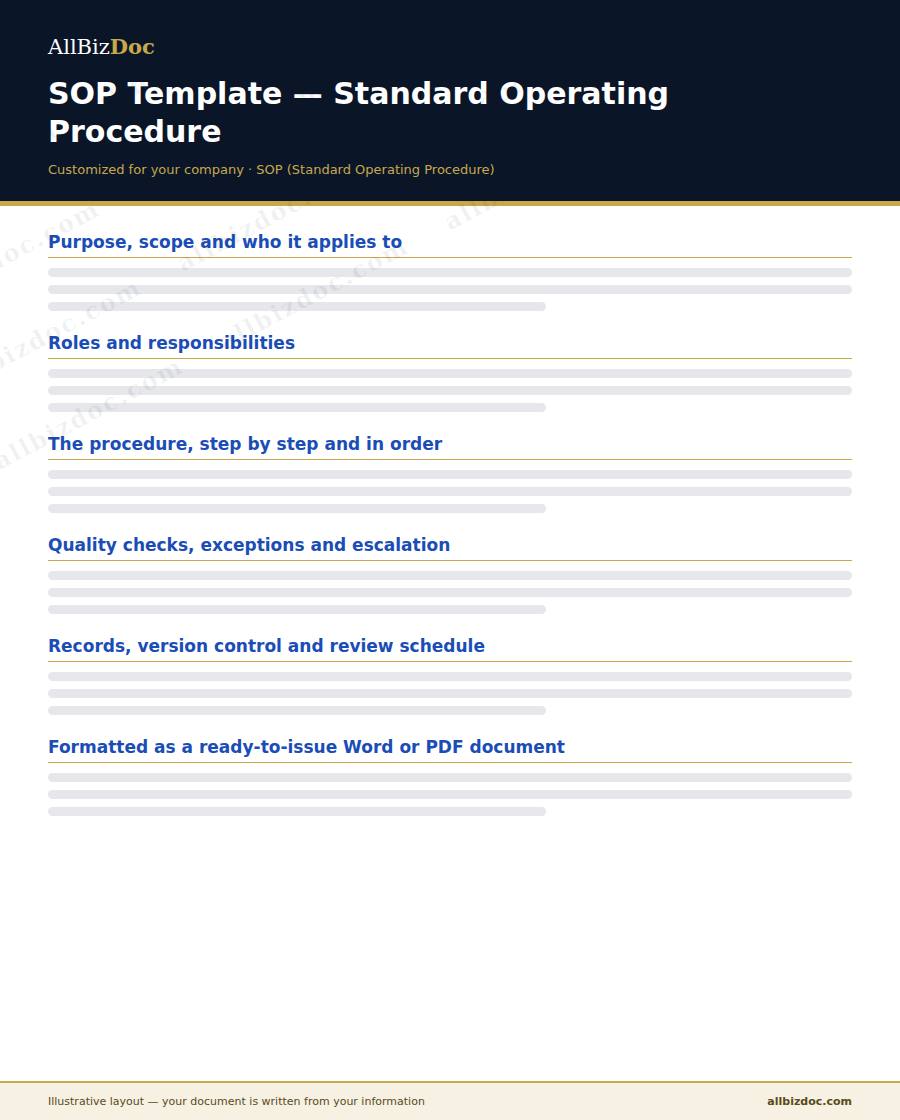 Illustrative layout of a SOP Template — Standard Operating Procedure