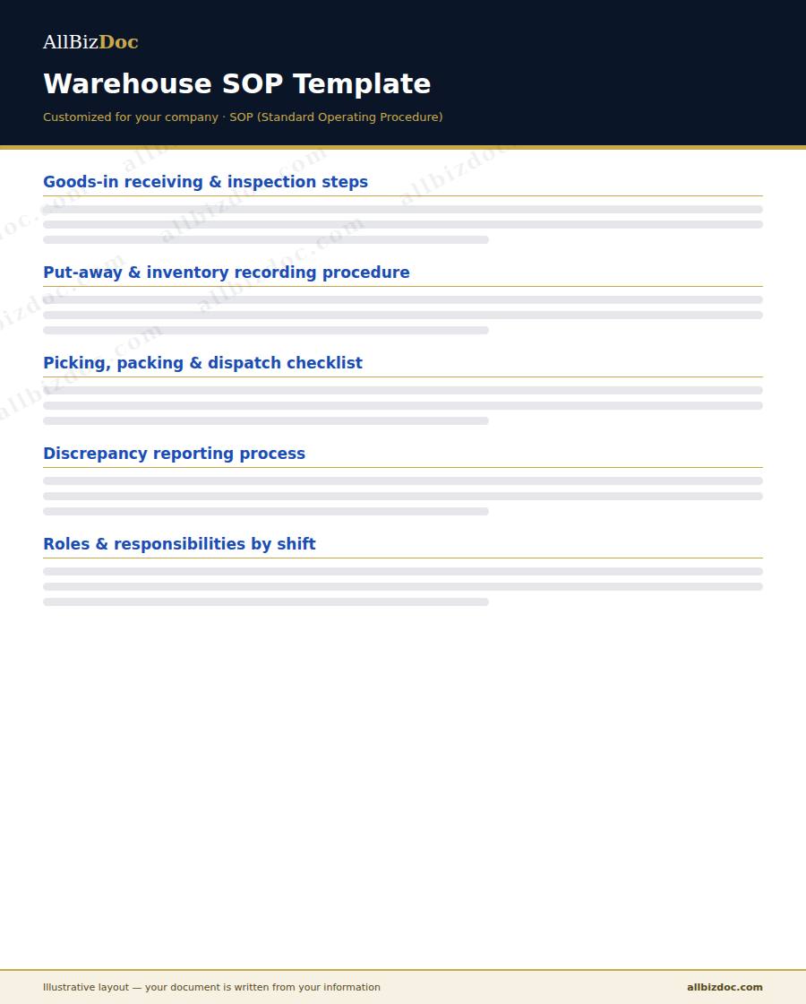Illustrative layout of a Warehouse SOP Template
